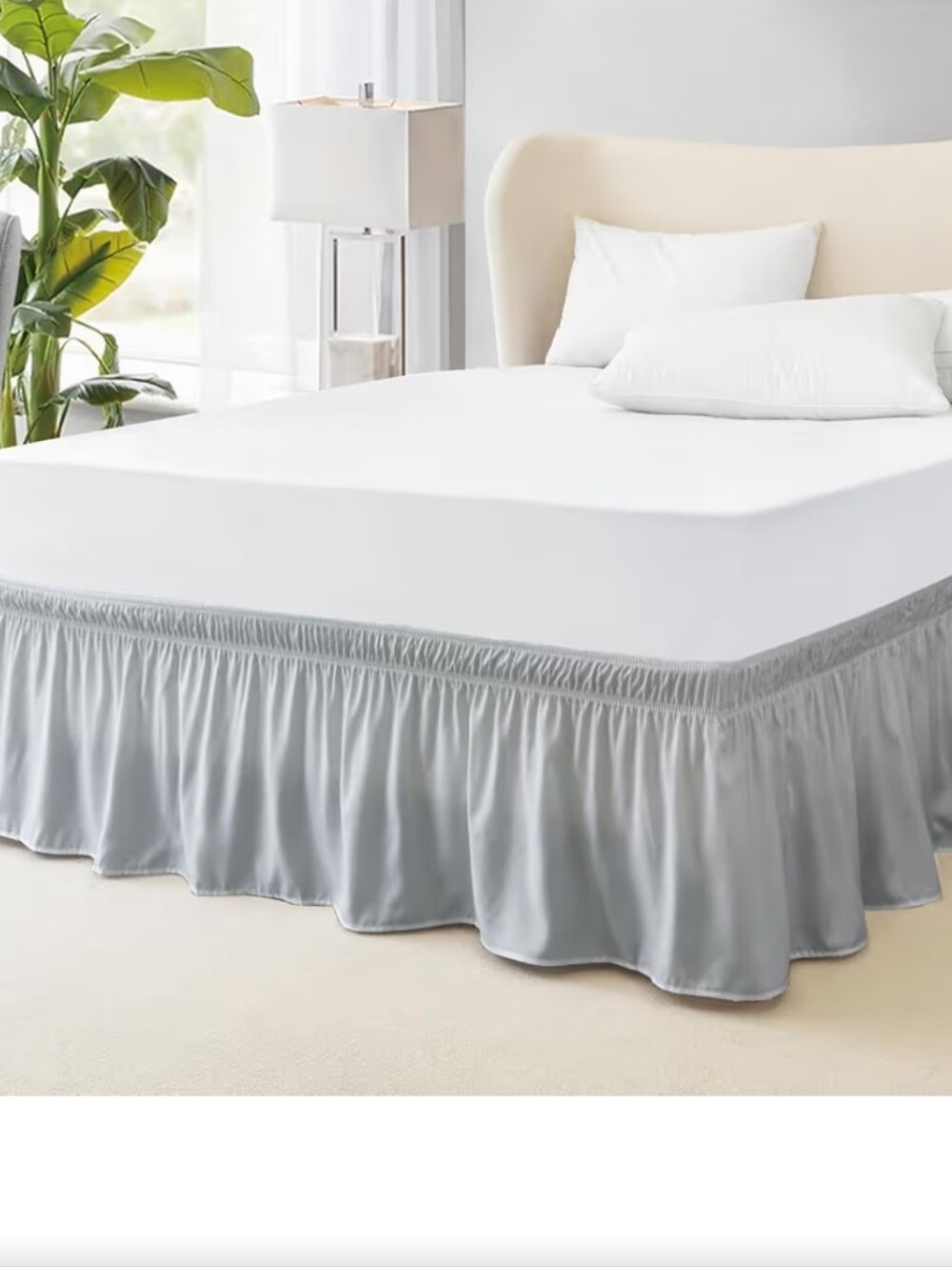 White Mattress Cover with Light Gray Bedskirt - (Brand)